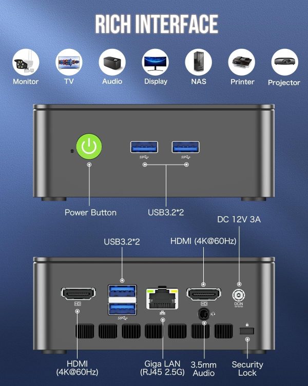 GMKtec Mini PC Intel N150 Windows 11 Pro (3.6GHz) 16GB DDR4 1TB PCIe M.2 NVMe SSD, Desktop Computer 4K Dual HDMI Display/4x USB3.2/WiFi 6/BT5.2/RJ45 Ethernet Nucbox G3 Plus - Image 3