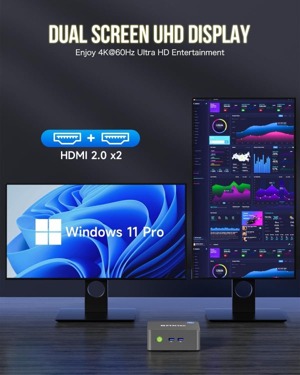 GMKtec Mini PC Intel N150 Windows 11 Pro (3.6GHz) 16GB DDR4 1TB PCIe M.2 NVMe SSD, Desktop Computer 4K Dual HDMI Display/4x USB3.2/WiFi 6/BT5.2/RJ45 Ethernet Nucbox G3 Plus - Image 6