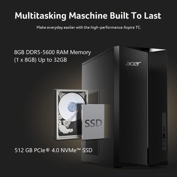 Acer Aspire TC-1785-UA92 Desktop | Intel Core i5-14400 10-Core Processor | 8GB DDR5-5600 Memory | 512GB PCIe 4.0 NVMe SSD | SD Card Reader | Wi-Fi 6E | Windows 11 Home - Image 3
