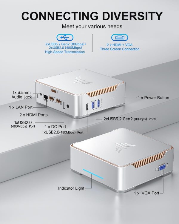 KAMRUI GK3Plus Mini PC with Windows 11Pro, 16GB RAM 512GB M.2 SSD Mini Computers,12th Gen Alder Lake N95 (up to 3.4GHz) Micro PC, 2.5''SSD, Gigabit Ethernet,4K UHD,WiFi,BT,VESA/Home/Business Small pc - Image 6