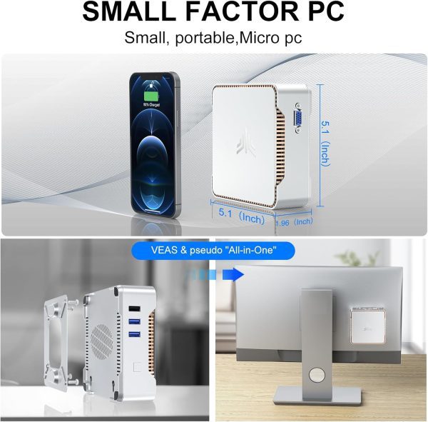 KAMRUI GK3Plus Mini PC with Windows 11Pro, 16GB RAM 512GB M.2 SSD Mini Computers,12th Gen Alder Lake N95 (up to 3.4GHz) Micro PC, 2.5''SSD, Gigabit Ethernet,4K UHD,WiFi,BT,VESA/Home/Business Small pc - Image 9
