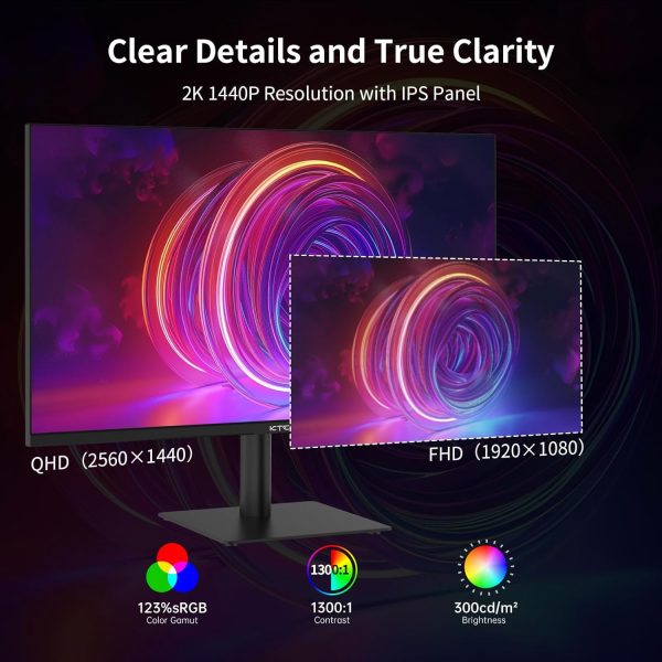 KTC 27 Inch QHD Computer Monitor, 2K 100Hz IPS Gaming Monitor, 1440P Frameless Eye Care PC Office Monitor with HDMI/DP, FreeSync & G-Sync, HDR10, VESA, Tilt Adjustable - Image 3