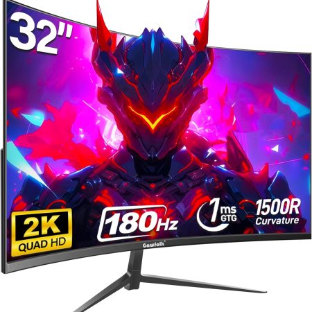 32 inch Curved Monitor 144hz/180hz Gaming Monitor 1500R QHD (2560x1440p) 2k Computer Monitor Screen with FreeSync, DisplayPort, HDMI, Wall Mountable
