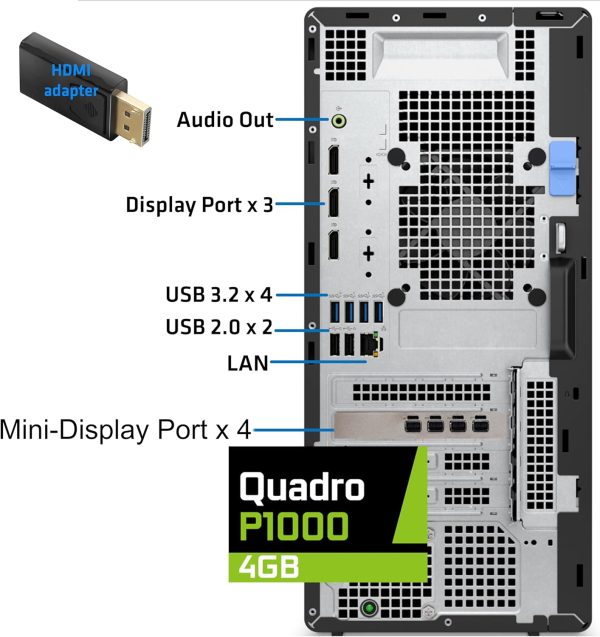 Dell 7010 Plus Optiplex Desktop Computer, Intel i9-12900K, 64GB RAM, 2TB NVMe PCIe SSD, Nvidia Quadro P1000 4GB Graphics, 4 x Mini-DisplayPort, HDMI, Wi-Fi, BT, USB C, Windows 11 Pro, Black Tower - Image 2