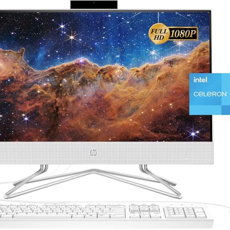 HP 2022 All-in-One Desktop, 21.5" FHD Display, Intel Celeron J4025 Processor, 8GB RAM, 256GB PCIe SSD, Webcam, WiFi, HDMI, RJ-45, Wired Keyboard&Mouse, Windows 11 Home, White
