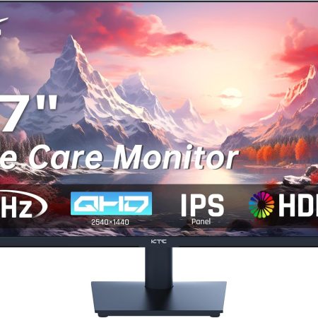 KTC 27 Inch QHD Computer Monitor, 2K 100Hz IPS Gaming Monitor, 1440P Frameless Eye Care PC Office Monitor with HDMI/DP, FreeSync & G-Sync, HDR10, VESA, Tilt Adjustable