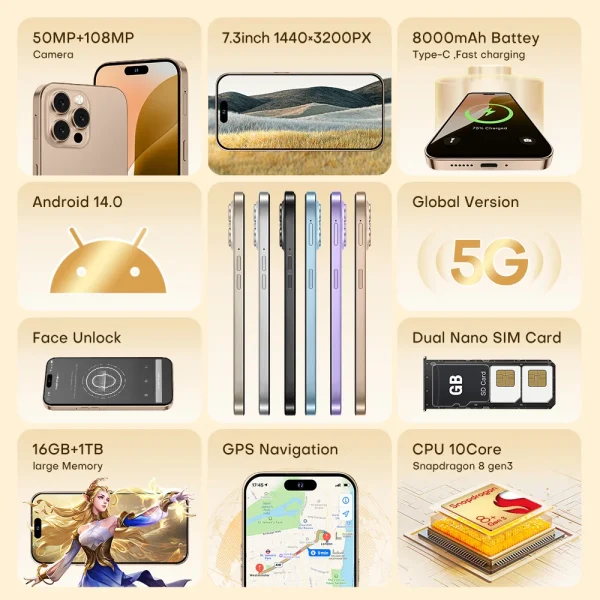 2025 Hot Original For Brand Smartphone 7.3 inch New i16 - Image 2
