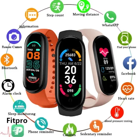 M6 Smart Watch Men Women Fitness Smart Bracelet Sports Band Heart