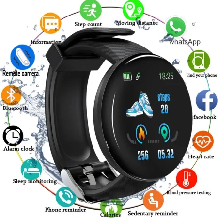 D18 Smart Watch Men Women Smartwatch Blood Pressure Waterproof