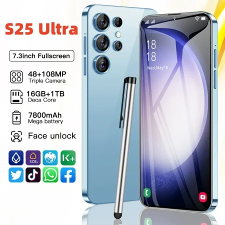 S25 Ultra Smart phone 7.3 inch Full Screen 4G/5G Cell Phone 22TB+2TB 7800mAh Mobile