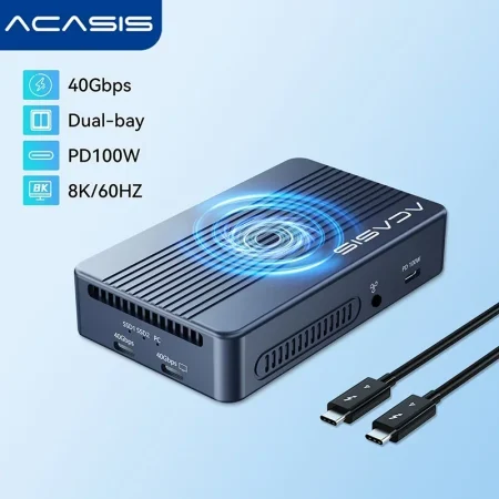 Acasis 40Gbps Dual-bay USB-C Thunderbolt SSD Case Docking Station M.2 NVME Raid Mode SSD Enclosure HDMI 4K 60HZ PD100W Hub