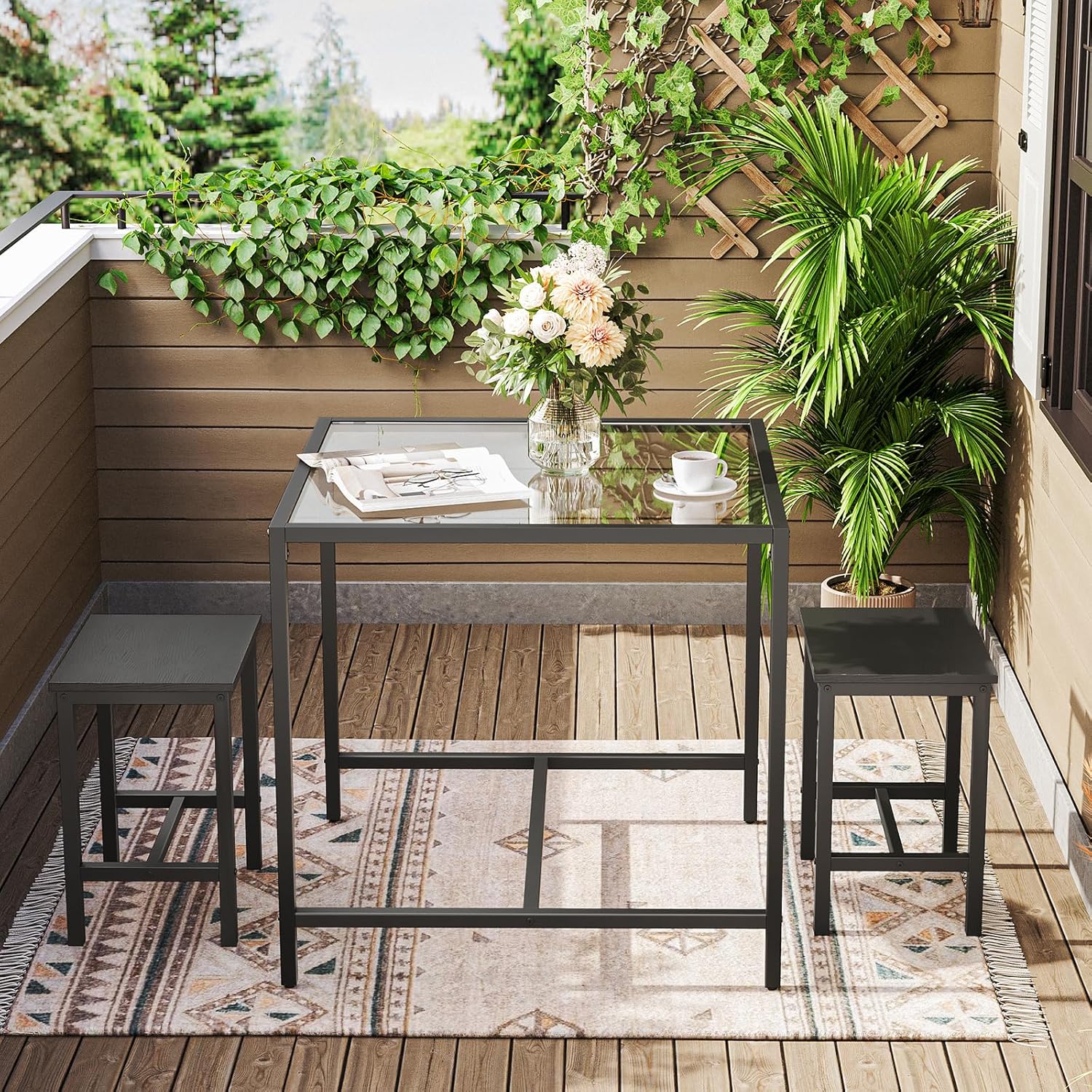 HOOBRO Mordern Dining Table Set, Glass Dining Room Table Set for Small Spaces, Kitchen Table and Chairs for 3 Table with Chairs Home Furniture Rectangular, Black BK80CZ01 - Image 3