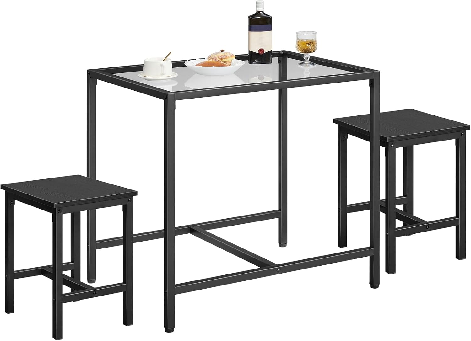 HOOBRO Mordern Dining Table Set, Glass Dining Room Table Set for Small Spaces, Kitchen Table and Chairs for 3 Table with Chairs Home Furniture Rectangular, Black BK80CZ01 - Image 5