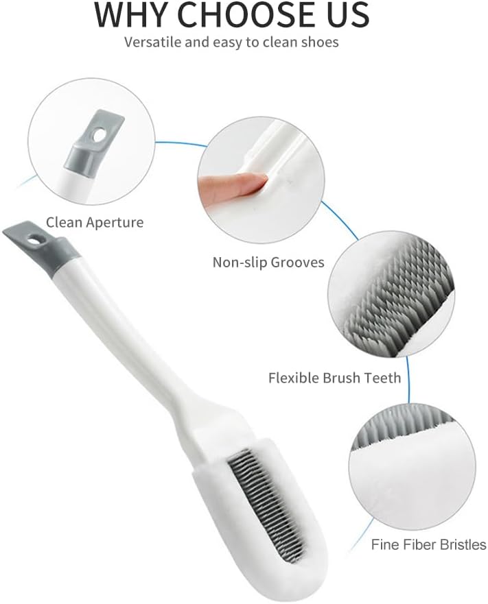Andiker Professional Cleaning Shoe Brush, Multifunctional Long Handle Shoe Brush Cleaner, Hangable Soft Bristle Shoes Cleaning Scrubber (White) - Image 3