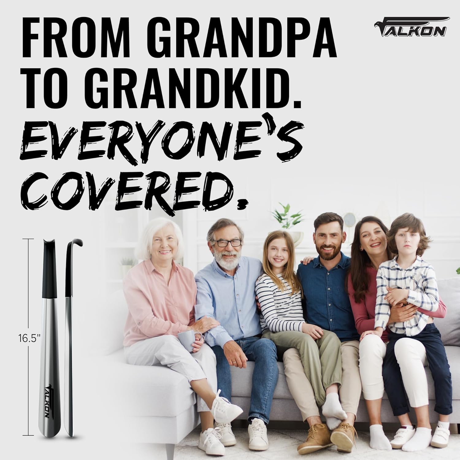 FALKON Shoe Horn Long Handle- 16.5" Metal Shoe Horn Sets for Men, Women and Children - Image 7