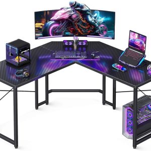 Casaottima L Shaped Gaming Desk, Corner Desk Gaming Table for Home Office, Computer Desk Sturdy Writing Workstation for Small Space, Easy to Assemble, 51 inch, Carbon Fiber Surface, Black