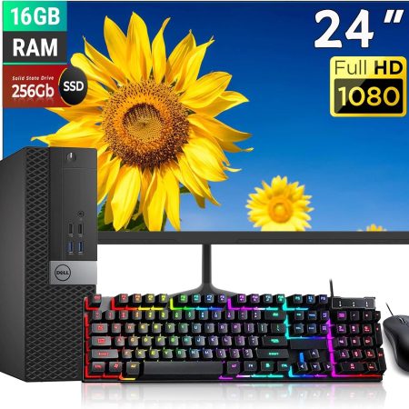 Dell Optiplex 5050 SFF PC Desktop Computer PC Setup, 24" FHD Monitor, Intel Core i5-6500 3.2GHz Up to 3.6GHz, 16GB RAM, 256GB SSD, RGB Keyboard, Mouse, DP Cable, Win 10 Pro(Renewed)