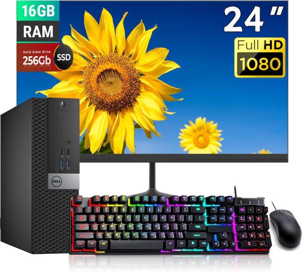 Dell Optiplex 5050 SFF PC Desktop Computer PC Setup, 24" FHD Monitor, Intel Core i5-6500 3.2GHz Up to 3.6GHz, 16GB RAM, 256GB SSD, RGB Keyboard, Mouse, DP Cable, Win 10 Pro(Renewed)