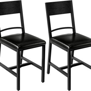 HOOBRO Dining Chairs Set of 2, Upholstered Mid Century Modern Kitchen Dining Room Accent Chairs with Faux Leather Cushion Seat & Metal Legs for Kitchen, Black BB36CD01