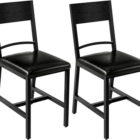 HOOBRO Dining Chairs Set of 2, Upholstered Mid Century Modern Kitchen Dining Room Accent Chairs with Faux Leather Cushion Seat & Metal Legs for Kitchen, Black BB36CD01