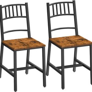 HOOBRO Kitchen Chairs Set of 2, Wooden Dining Room Chairs with Metal Frame, Dining Chairs with Back, Easy to Assemble, Farmhouse Dining Chairs for Kitchen, Living Room, Rustic Brown and Black BF39CD01