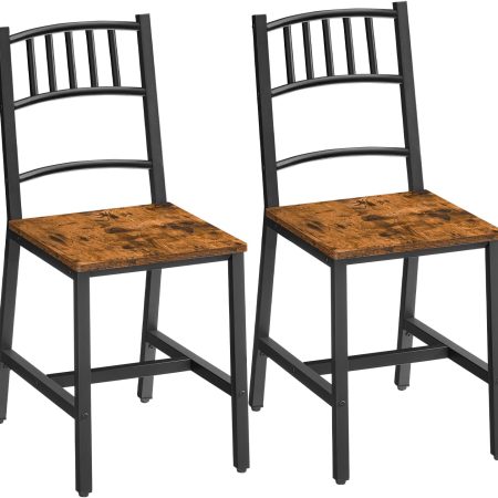 HOOBRO Kitchen Chairs Set of 2, Wooden Dining Room Chairs with Metal Frame, Dining Chairs with Back, Easy to Assemble, Farmhouse Dining Chairs for Kitchen, Living Room, Rustic Brown and Black BF39CD01