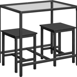 HOOBRO Mordern Dining Table Set, Glass Dining Room Table Set for Small Spaces, Kitchen Table and Chairs for 3 Table with Chairs Home Furniture Rectangular, Black BK80CZ01