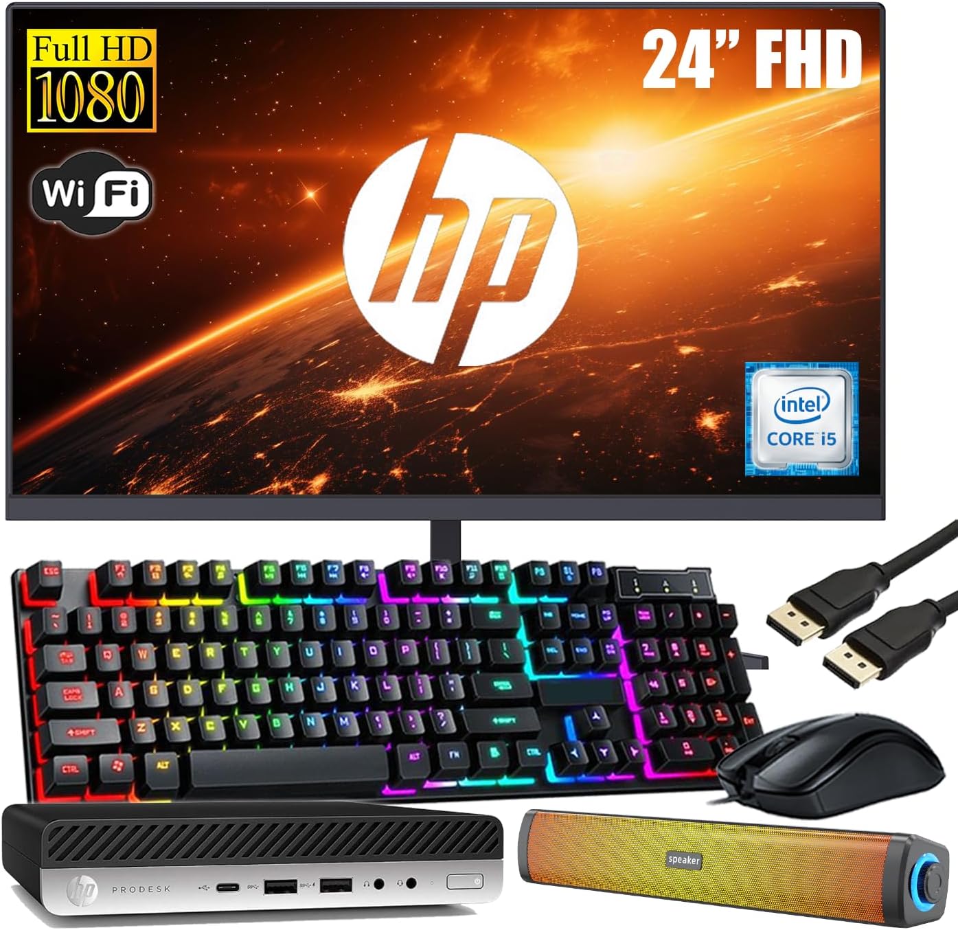 HP ProDesk 600 G4 Mini Desktop Computer with 24" Monitor,Desktop PC Speakers,Intel Core i5-8500T 3.5GHz, 8GB RAM, 256GB SSD,Keyboard & Mouse,USB-C,Display Port, WiFi & BT, Windows 10 Pro (Renewed)