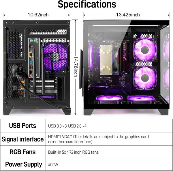 LXZ Desktop PC Computer AMD Ryzen 5 5600GT 6 core 3.9GHz, 16G DDR4 RAM, 512G NVME SSD, Tower Computer for Home and Office (Black) - Image 2