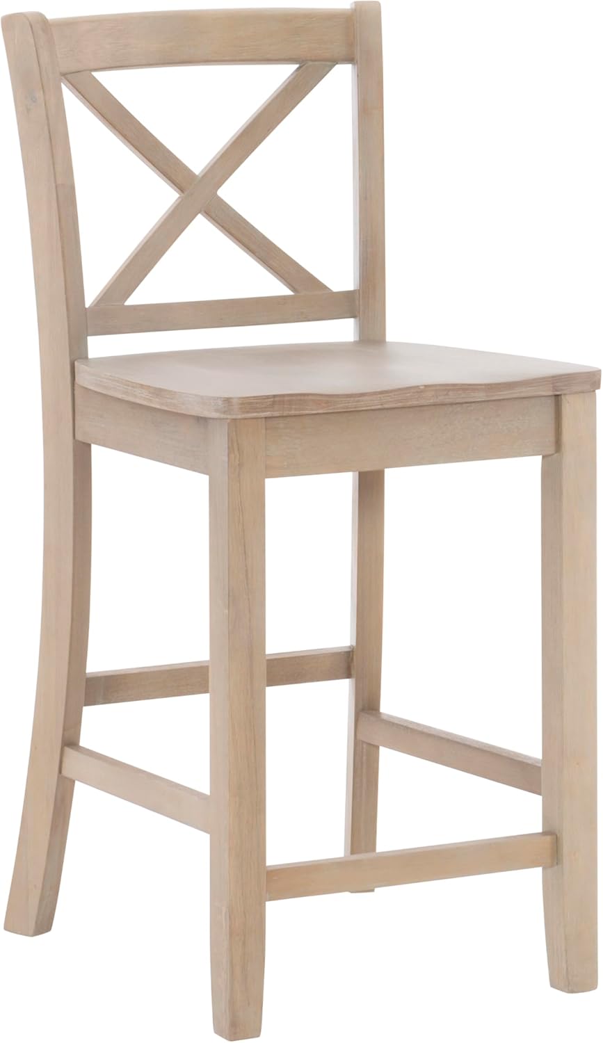 Linon Greywash Torino Rustic X Backed, Counter Height Stool