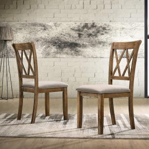 Roundhill Furniture Windvale Fabric Upholstered Dining Chair, Set of 2, Brown