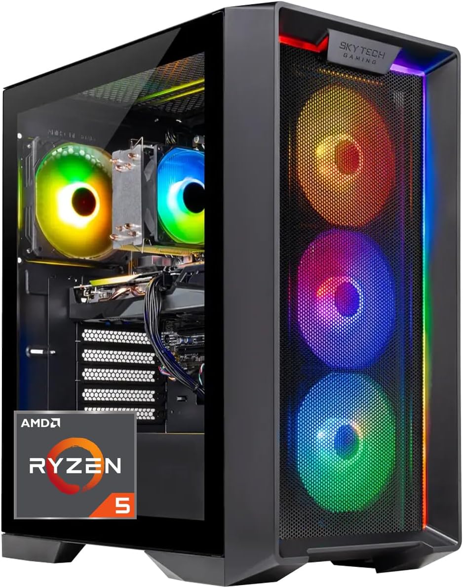 Skytech Nebula Gaming PC Desktop, Ryzen 5 5500 3.6 GHz (4.2GHz Turbo Boost), AMD RX 6400 4GB GDDR6, 500GB SSD, 16GB DDR4 RAM 3200, 650W Gold PSU, Wi-Fi, Win 11 Home
