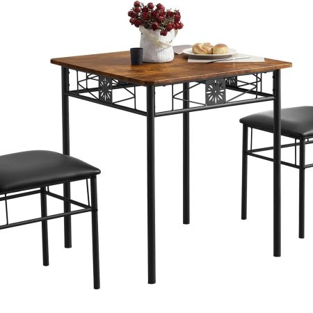 VECELO 3-Piece Kitchen Dining Room Table Set for Small Spaces, PU Padded Chairs, Retro Brown