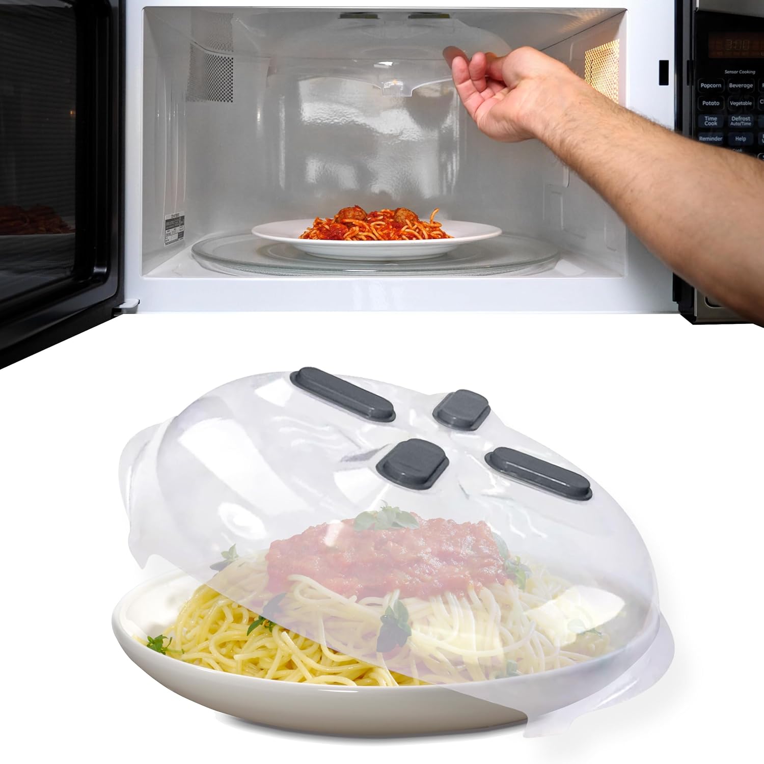 Magnetic Splatter Cover, 12-Inch Clear BPA-Free Food Lid, Vented Plate Guard with Steam Vents, Anti-Splash Microwave Lid, Dishwasher Safe, Space-Saving Magnetic Storage – Graphite